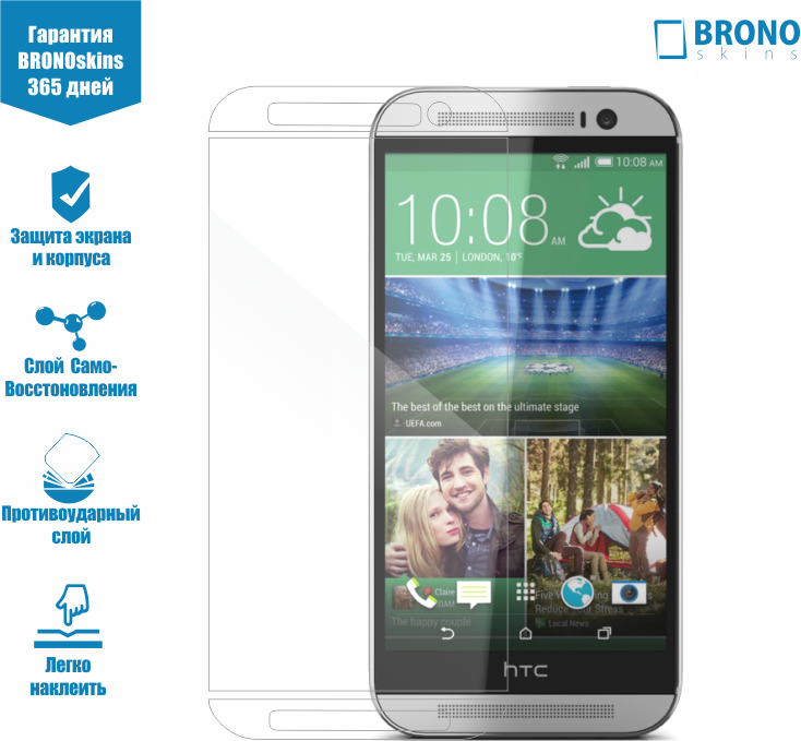 Защитная пленка на HTC One M8, Защитное стекло HTC One M8, защита экрана и корпуса HTC One M8 Броня для HTC One M8